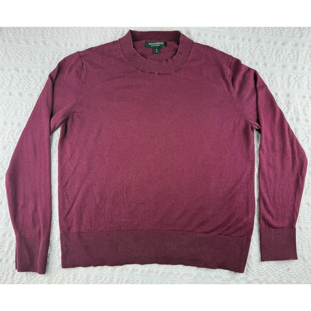Banana Republic Silk Cashmere Sweater Burgundy Crewneck Medium Classic - Picture 1 of 5